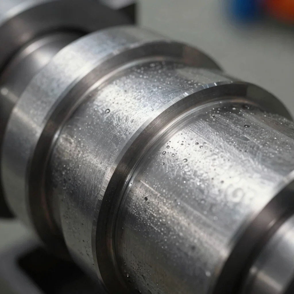Extreme close-up of a perfectly machined surface texture on an industrial metal component, sharp detail, shallow depth o